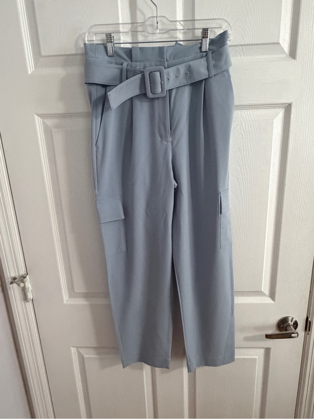 Express Wide-Leg High-Rise Cargo Pants with Belt - Light Blue